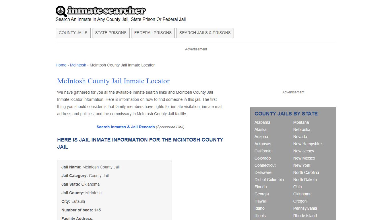 McIntosh County Jail Inmate Locator - Inmate Searcher